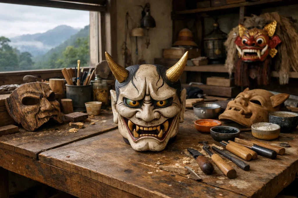 Entre montagnes et légendes : là où naît la fureur du masque hannya