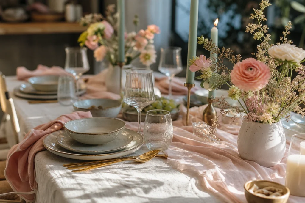 Noël pastel : osez des chemins de table doux et modernes pour une fête pleine de charme