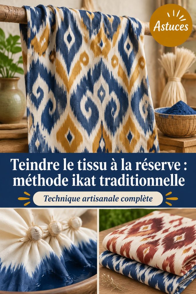 Artisan balinais utilisant la technique de teinture ikat par réserve sur un tissu.